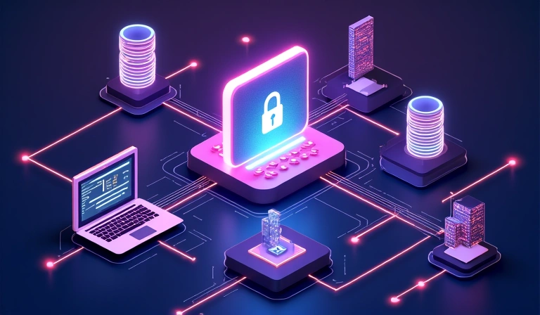 Data sharing illustration showing secure connections between devices
