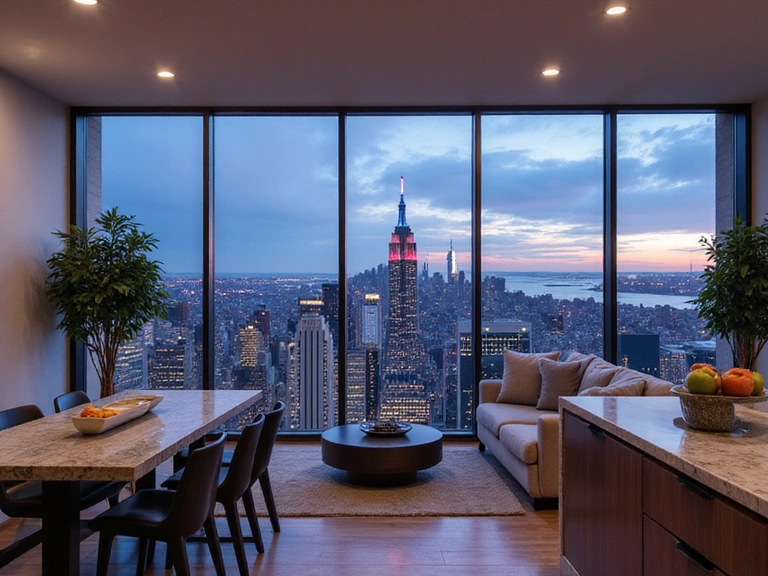 Luxury penthouse in Manhattan with panoramic city views